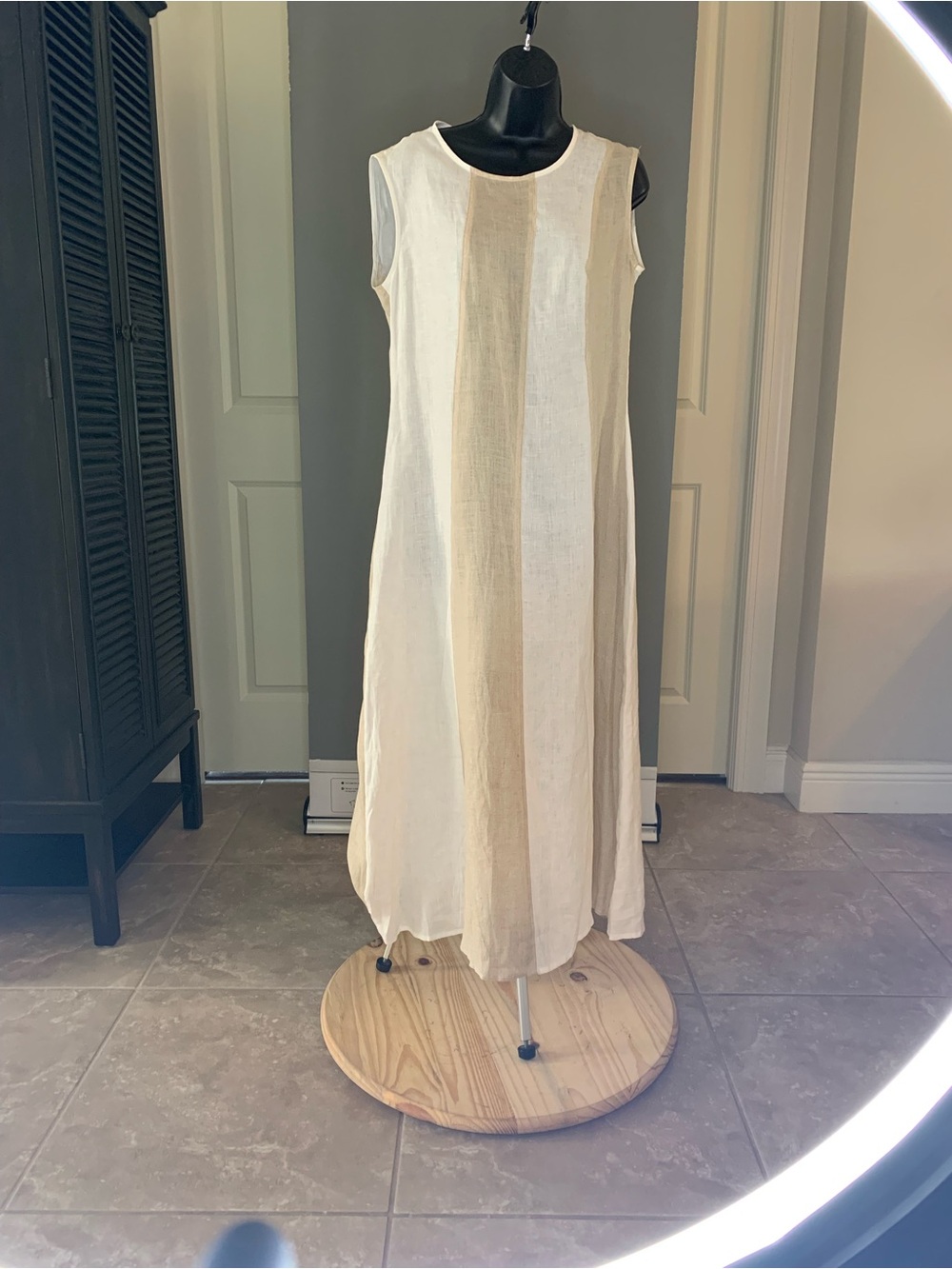 Simple Sleeveless Colorblock Linen Dress